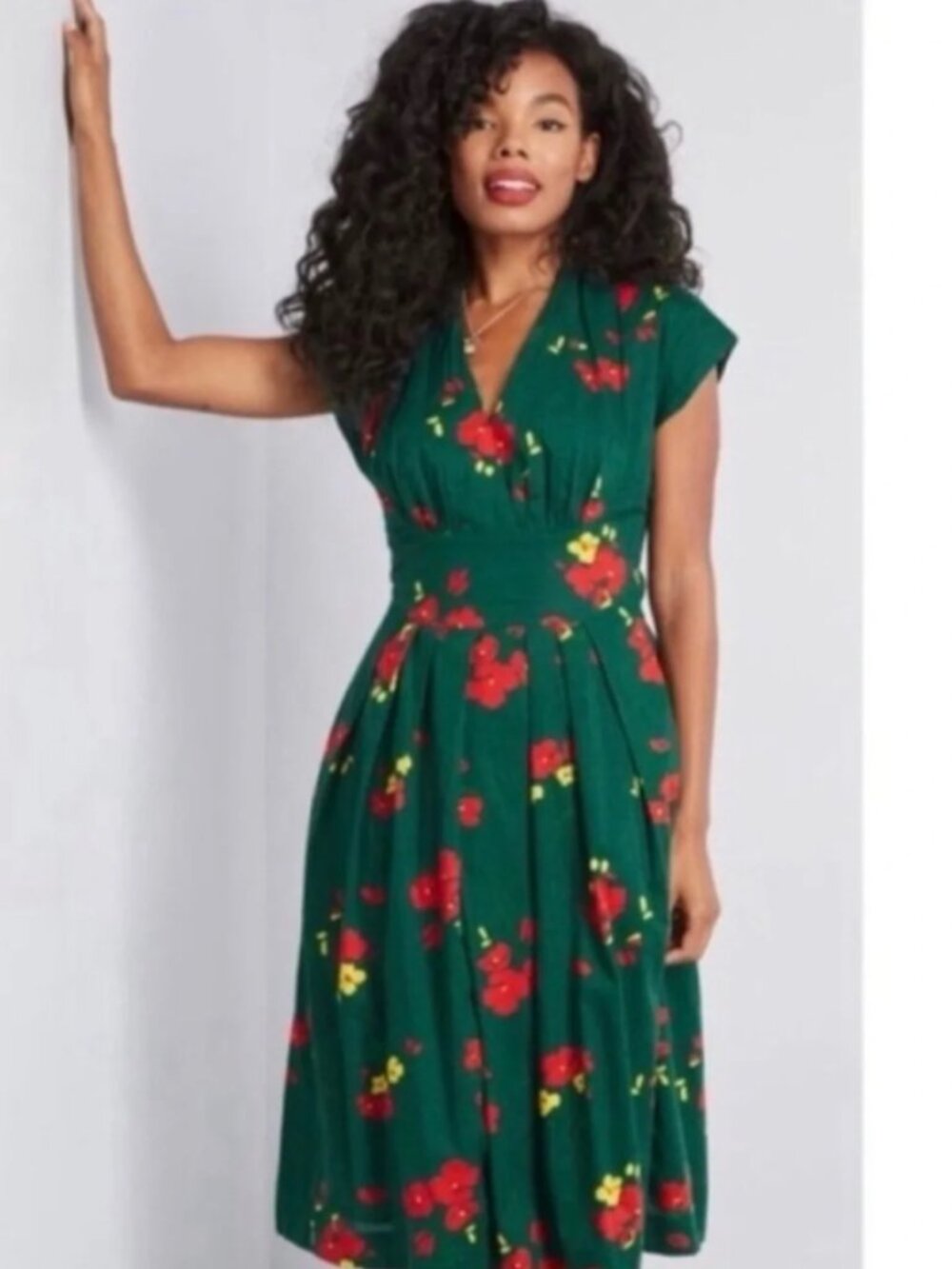ModCloth Emily & Fin - Winter Green Florence Dress - Cotton Midi Swing - Large